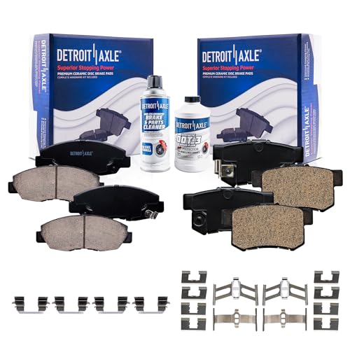 Image of Detroit Axle - Brake Pads for 2002-2003 2006-2011 Honda Civic 1998-2002 Accord 2001-2005 Acura EL, Front and Rear Brake Pads w /Hardware Replacement