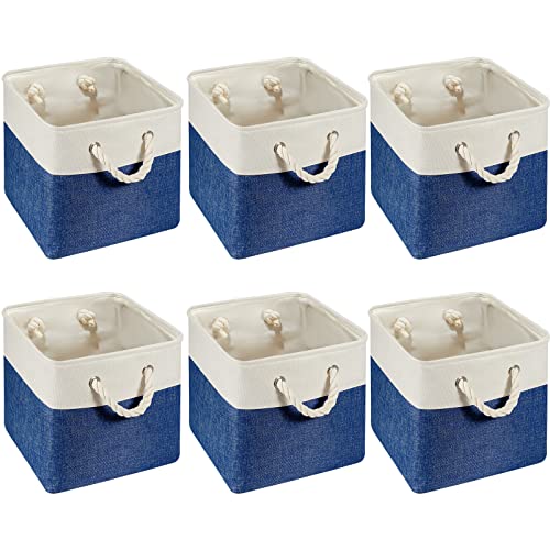 6 Pieces Cube Storage Bins Small Foldable Storage Cube Baskets With Sturdy Carry Handles Multipurpose Storage Cube Baskets Organizer Bin For Home, Office, Nursery (Blue And White, 11 X 11 Inch) #TOP29