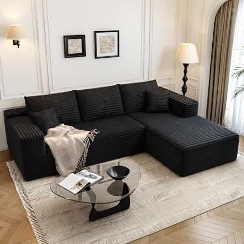 Image of 107.5 inch Cloud Modular Sectional Sofa Couch with L-Shape Chaise,Modern Minimalist Upholstered Couches for Living Room Bedroom,Deep Seat Corner Couch,No Assembly Required (Black,Right Facing Chaise)