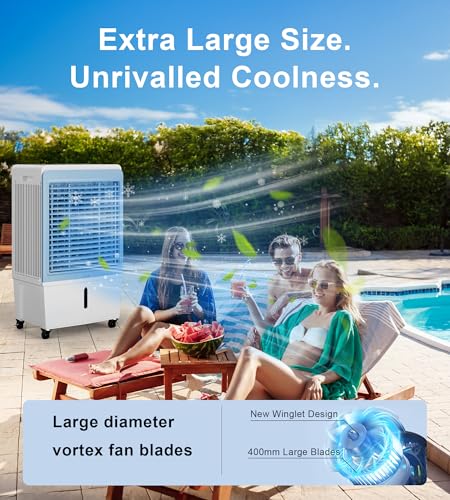 AKIRES 6000CFM Large Swamp Cooler with 13.5-Gal Water Tank,3-IN-1 Evaporative Air Cooler with Remote Control,4 Ice Packs,12H Timer, Evaporative Cooler for Indoor,Outdoor,Garage Use(46IN)