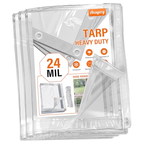 Image of Clear Tarps Heavy Duty Waterproof 8x8 FT Plastic Tarps with Grommets,Clear Vinyl Tarp for Covering Patio Porch Canopy Plant Cover,Outdoor Waterproof PVC Cover,Resistant UV,Resistant Vinyl Tarpaulin