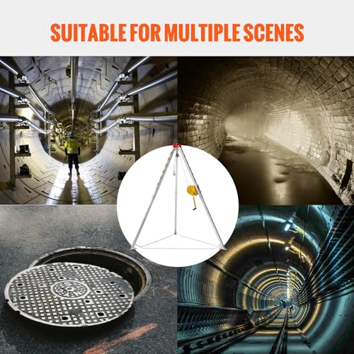 Image of VEVOR Confined Space Tripod Kit, 1800 lbs Winch, Confined Space Tripod 7' Legs and 98' Cable, Confined Space Rescue Tripod 32.8' Fall Protection, Harness, Storage Bag for Traditional Confined Spaces