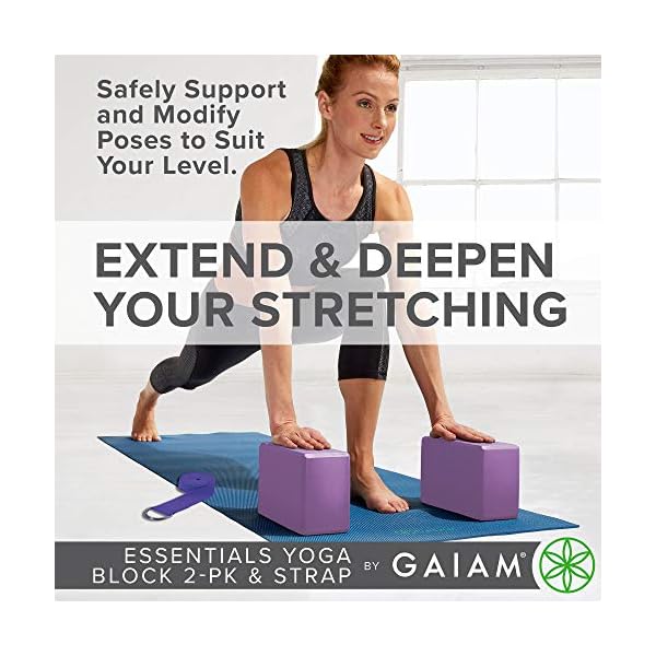 Gaiam-Essentials-Yoga-Block-2-Pack-Yoga-Strap-Set-Deep-Purple-9W-x-6H-x-4D Gaiam Essentials Yoga Block 2 Pack & Yoga Strap Set, Deep Purple, 9" W x 6" H x 4" D