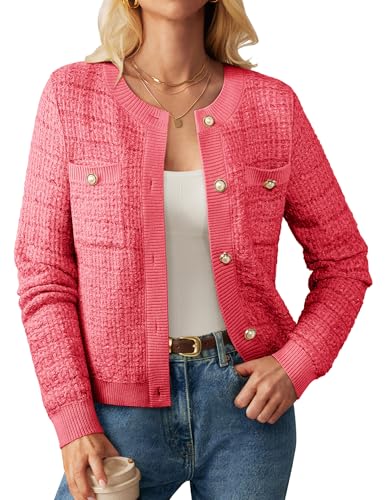Image of GRACE KARIN Womens Open Front Button Down Long Sleeve Texture Knit Cardigan Sweaters with Pockets