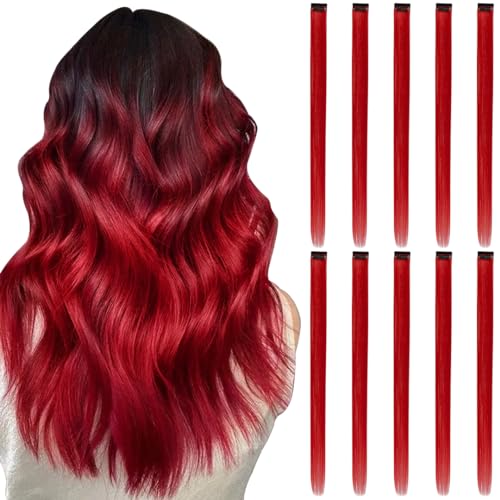 Image of RINBOOOL Red Hair Extensions Clip in, 22 Inch 10 Pieces Long Straight Colored, for Women Kids Girls Highlight Party, Synthetic