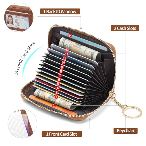 Image of GAEKEAO Credit Card Holder Small Wallet for Women RFID Blocking Leather Zipper Wallet with Wristlet Beige&Brown