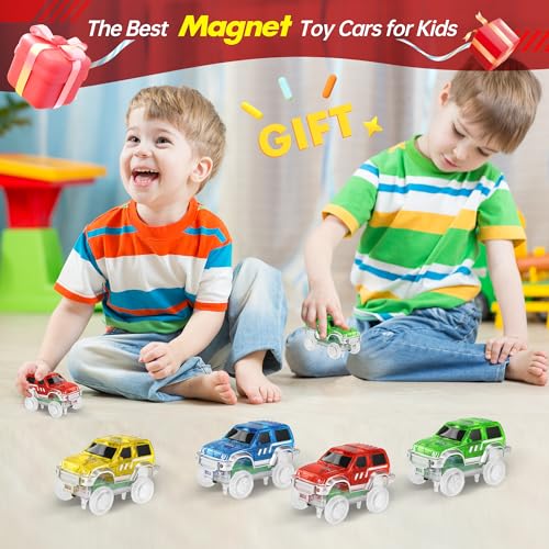 Magnetic Track Cars Replacement Only, Flex Track Race cars Accessories Construction Building Kits for Magnet Tracks Glow in the Dark, Only Compatible with Magnetic Car Tracks for Kids Ages 3+ (4pack) - Thumbnail 6