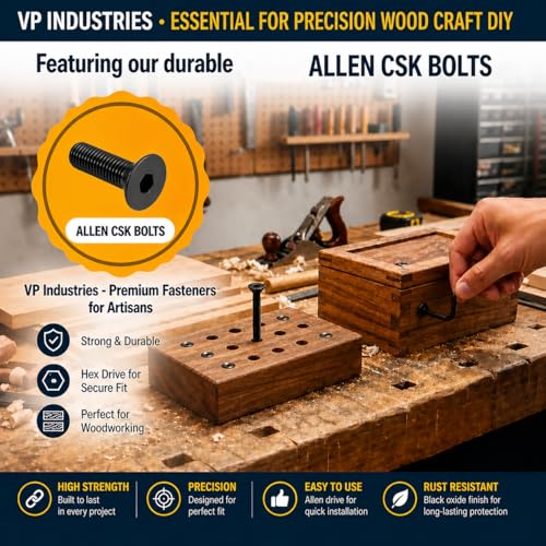 Image of By inchVP INDUSTRIES inch (Pcs-15) M8x80 mm Allen CSK Head Screw Black Zinc Plated High Tensile | Countersunk Screw for Modular Furniture, Wooden Work, Electrical Fittings, DIY & Industrial Use