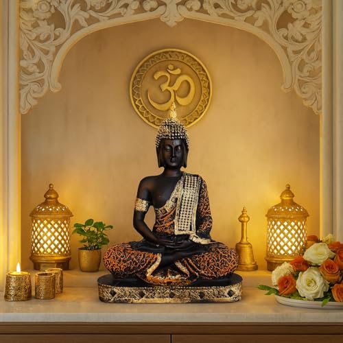 Image of Beautiful Resin Meditating Buddha Statue for Home Decor (Pack of 1, Red & Black)