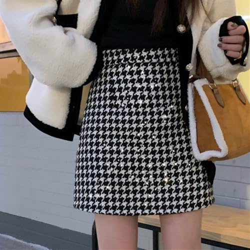 Plaid Skirt Glitter High Waist A Line Bodycon Elegant Wrap Slim Fit Vintage Fall Streetwear Mini Skirt2