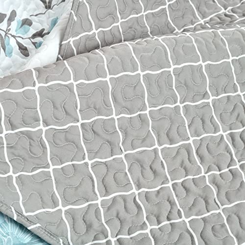 Parure de lit réversible facile d'entretien en coton polyester bleu et gris