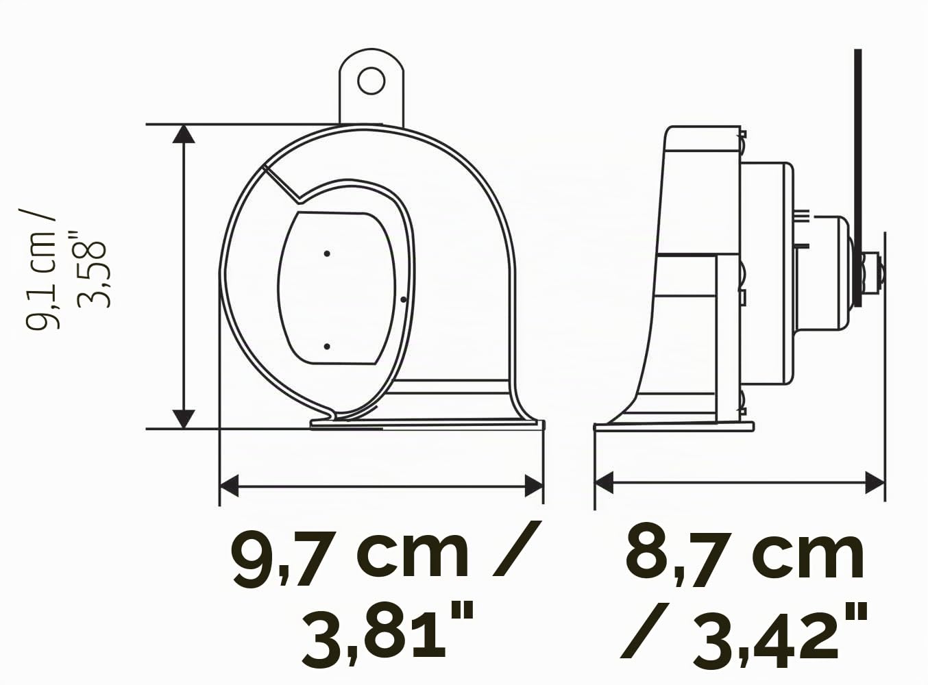 HELLA Fanfare - HEAVY DUTY HORN TE30 SET - 24V - 110dB(A) - Frequenzbereich von: 410Hz - Frequenzbereich bis: 510Hz - Hochton/Tiefton - elektrisch - Gehäusefarbe: schwarz - Menge: 2 - 3FH 940 800-821