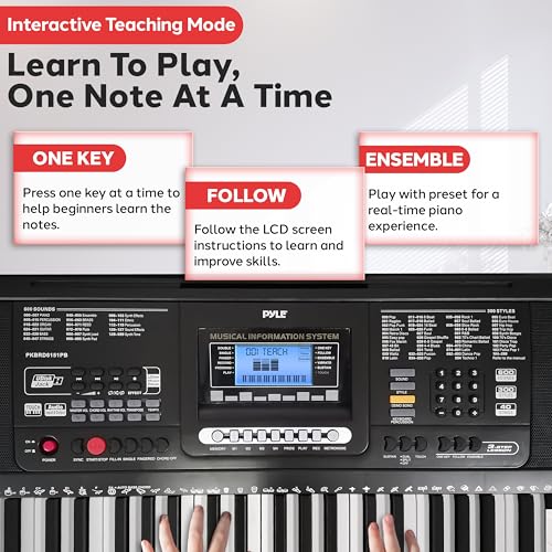 Pyle Digital Keyboard Piano, 61 Key Electric Keyboard with Built-in Speakers and Mic Input, Portable Musical Karaoke/Electronic Piano, Keyboard Stool & Stand, Water-Resistant Case Bag, 36.6”x11.9”x37”