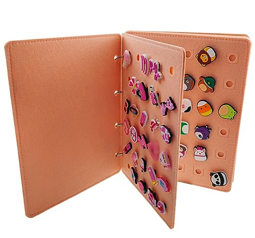 Foaryoer Shoe Charms Organizer Bag Flip-Page Croc Charms Display Storage Case, Shoe Charms Holder for Croc Charm with 120 Holes for Charms Storage in Travel Home Using Pink