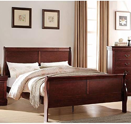 Knocbel Traditional Full Size Bed Frame, Wood Platform Bed with Slats Support, Sleigh Headboard & Footboard, Box Spring Required,85" Lx56 Wx47 H, Cherry Full Bed