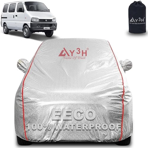 Image of 100% Waterproof Car Cover Compatible with Maruti Suzuki Eeco | All Weather, Dust Proof, UV Protective with Mirror Pocket (Silver Magic)