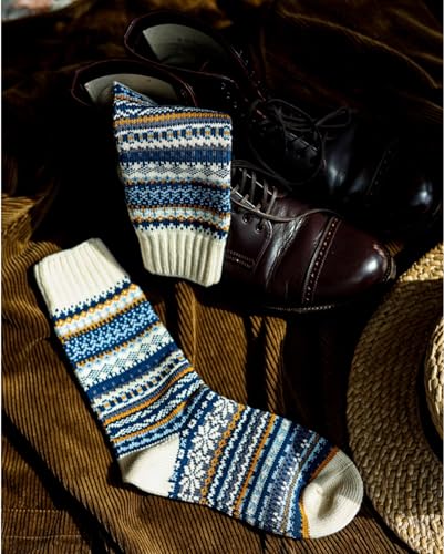 Combed Cotton Novelty Dress Socks - Colorful Funny Nordic-Inspired Cozy Casual Socks for Men & Women Size 7-113