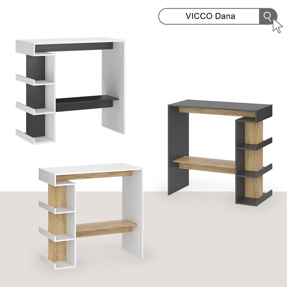 Vicco tavolo bar alto Dana, Antracite/Rovere dorato, 108 x 50 cm, con ripiani aperti per l'utilizzo come tavolo alto
