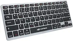 C3Tech, K-BT50BK, Teclado Bluetooth Recarregável, sem fio, compacto atalhos Multimidia Anti-Respingo bateria interna recarregavel com cabo USB tipo C, Preto