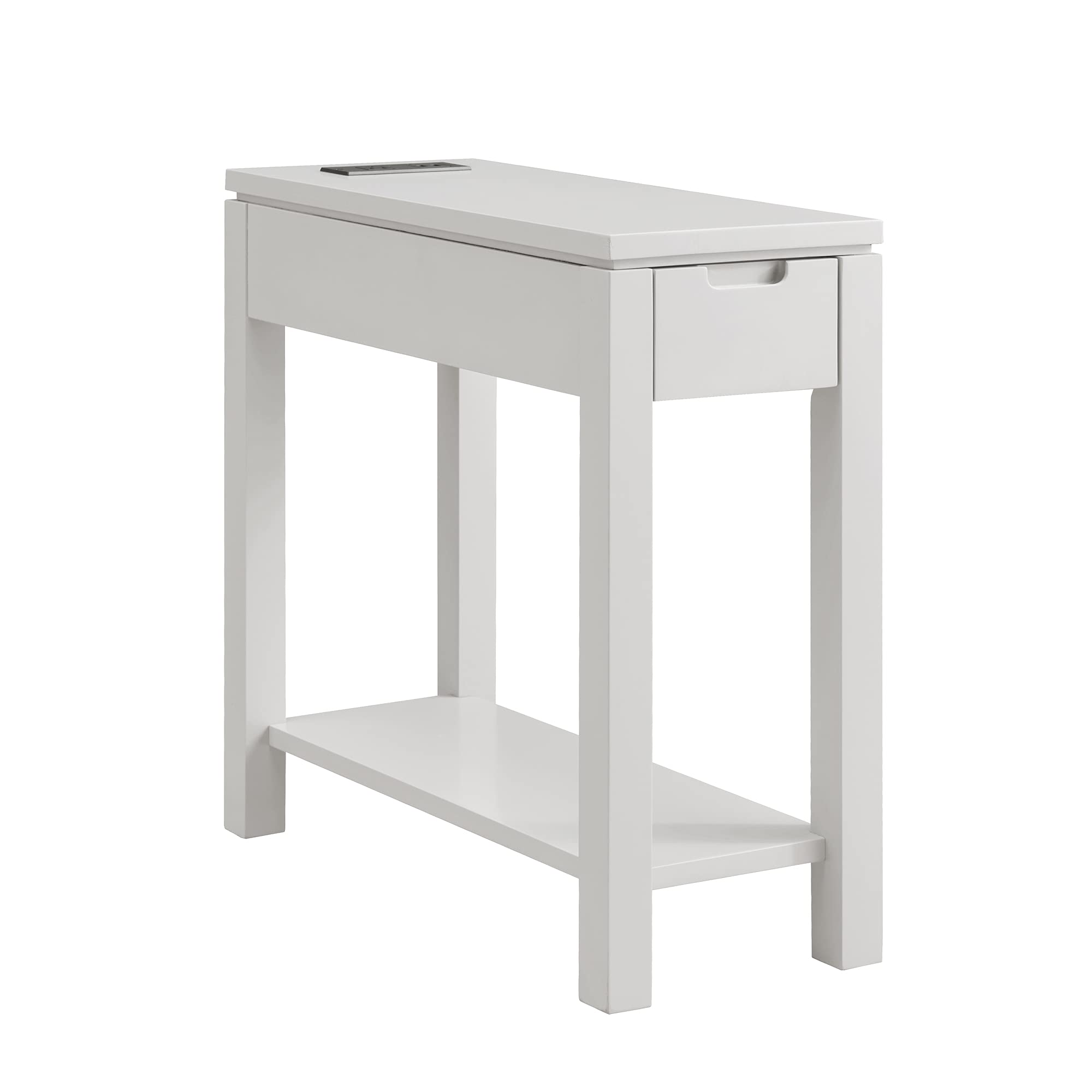 Leick FurnitureHome 9080-GR Cade Wood Side Table with Drawer and AC/USB Outlet, Gray