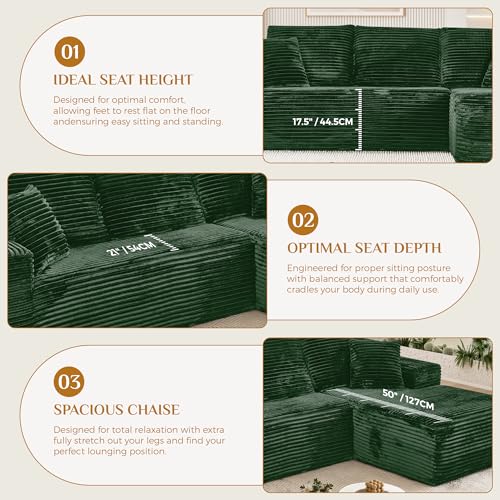 Image of 108 inch Boneless Cloud Sectional Couches for Living Room, Fluffy Comfy Soft L Shaped Memory Deep Seat Foam Boneless Couch, Modular Sectional Sofas with Right Facing Chaise, Green