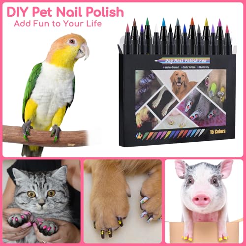 Image of OLINGYOU 15 Colors Dog Nail Polish Pens Quick Dry, Pet Nail Polish Set for Dogs DIY Dogs Puppy Nails, Dog Safe Nail Polish Non Toxic, Odorless, Easy to Apply