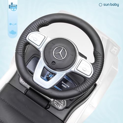 Rutschauto ab 1 Jahr, Mercedes in rot, blau, weiß, schwarz, kinderauto, Baby Auto, lauflernhilfe mit Hupe und Motorengeräuschen (Weiß) – Bild 5