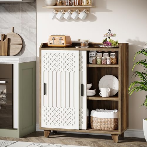 Tribesigns Modern Farmhouse Kitchen Sideboard Buffet Cabinet with Storage, Sliding