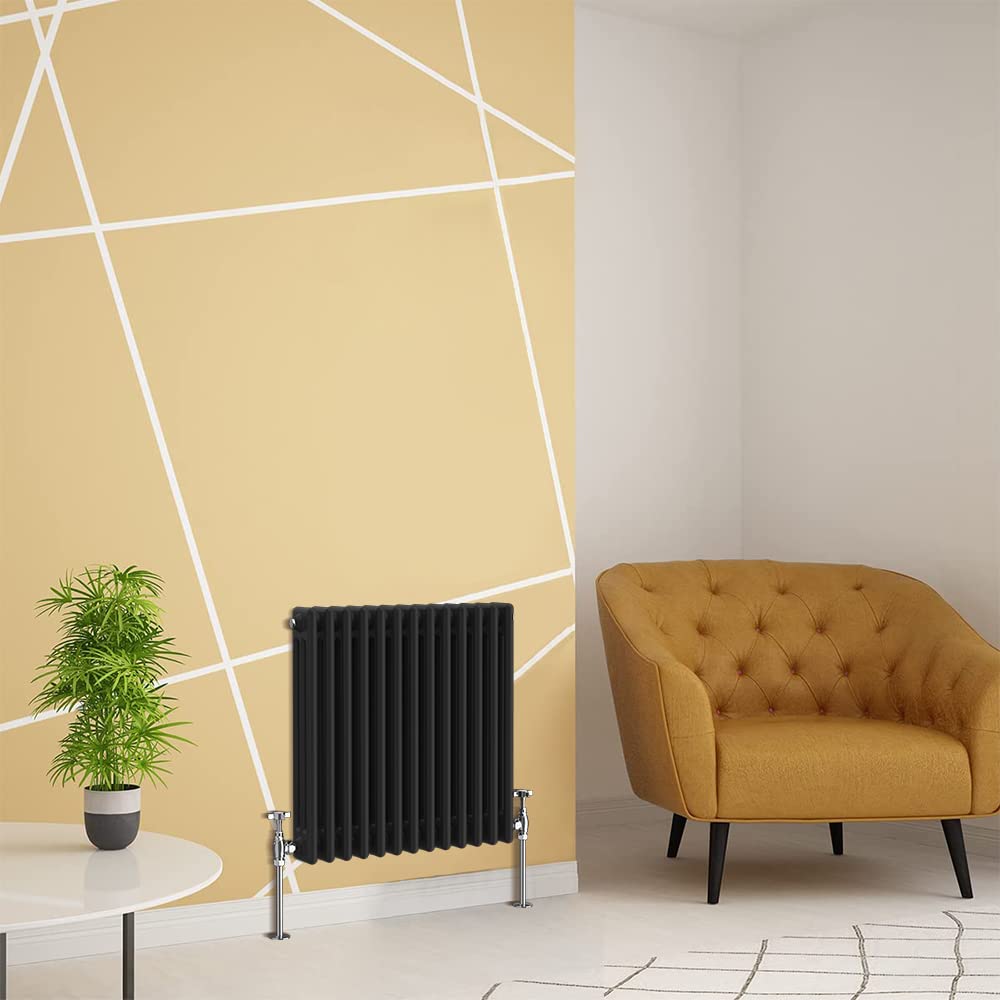Warmehaus Traditional Radiator Triple Column Black Horizontal Cast Iron Style Central Heating Radiator 600 x 607mm