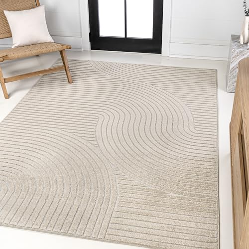 JONATHAN Y Hallie High-Low Curve Beige/Cream 5x8 Indoor/Outdoor Area Rug,
