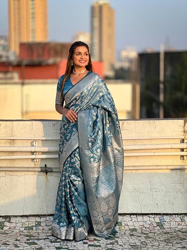 Image of Banarasi Satin Silk Zari Woven Dusty Color Saree with Unstitched Blouse Piece