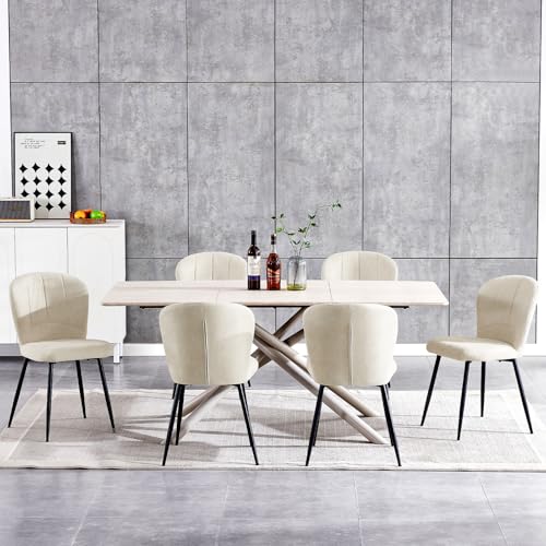 Anvofong Set Di 6 Sedie Sala Da Pranzo, Sedie Da Cucina, Sedia Imbottita, Schienale In Tessuto Con Gambe In Metallo Nero Per Sala Da Pranzo, Cucina, Beige. - 2