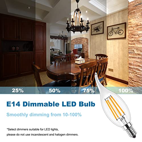 ProCrus E14 LED Dimmable Candle Light Bulbs,4W Candle Shape for Chandeliers,2700K Warm White Light Bulb,Small Edison Screw Candelabra SES LED Bulb,C35 Light Bulb,Equivalent 40 Watt,Pack of 6 - Image 3