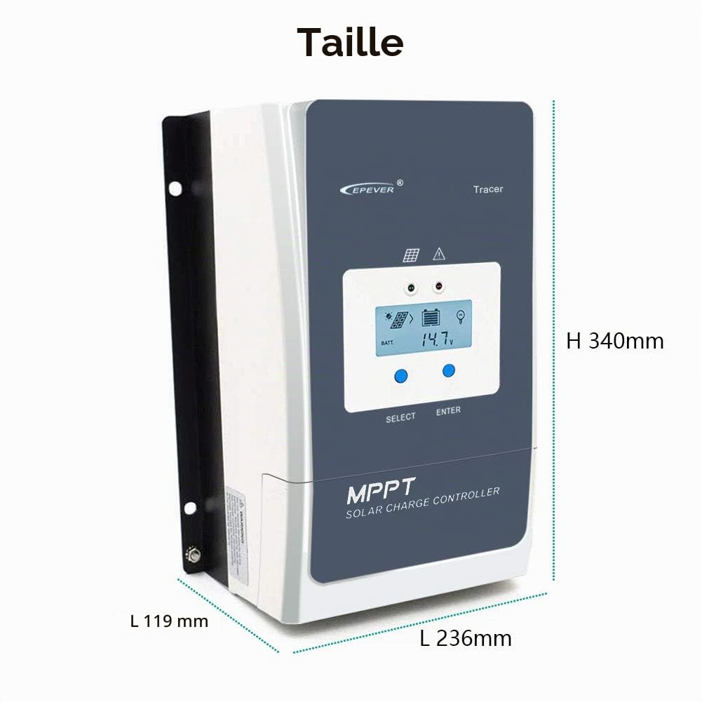 EPEVER 60A MPPT Régulateur de Charge Solaire 12V/24V/36V/48V avec Écran LCD, Tension de Circuit Ouvert Jusqu'à 150V pour Scellé, GEL, Inondé et Utilisateur - Tracer 6415AN