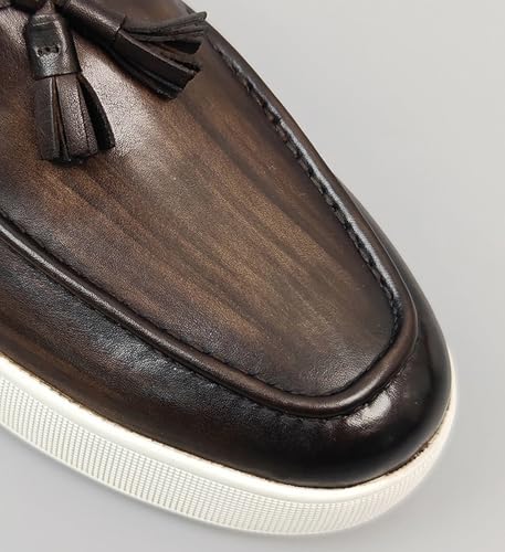 Santimon Men’s Leather Penny Loafers with Tassels – Stylish Slip-On Dress Casual Shoes, Classic & Comfortable for Business, Weddings, and Casual Wear3