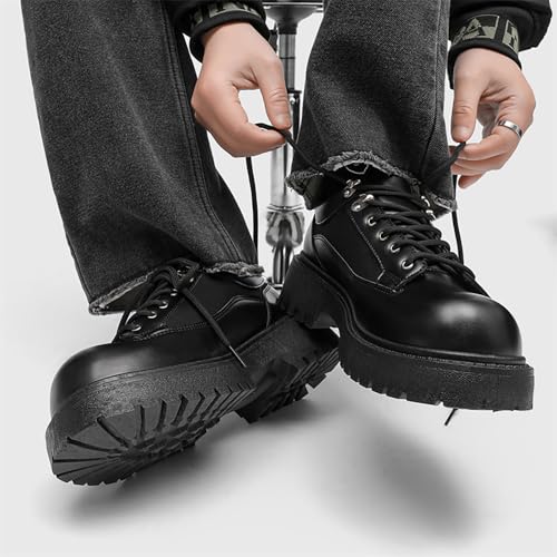 Men's Black Leather Oxford Shoes Chunky Heel Platform Lace Up Dress Casual Walking Shoes for Daily Outdoor Wear4