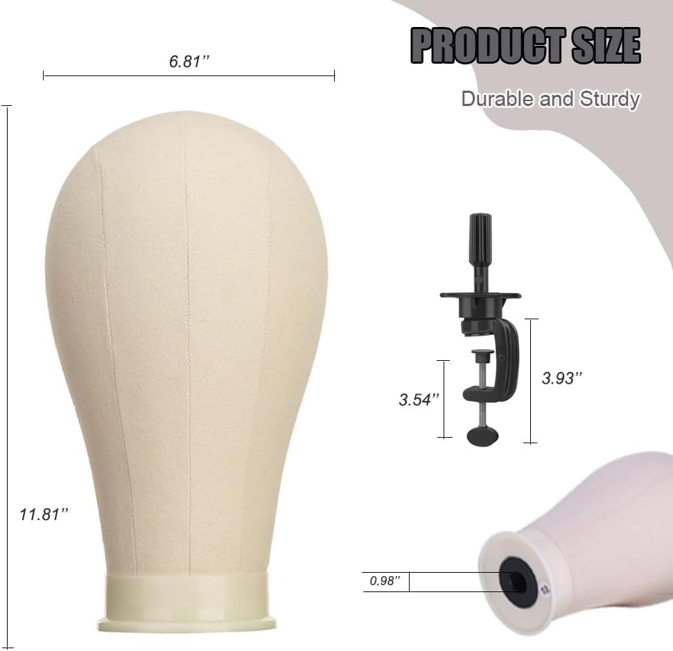 22 Inch Wig Head (White), Wig Stand Tripod with Heads, Canvas Block Head Mannequin Head Stand Wigs Display Styling Head With Mount Hole, Manikin Canvas Head Block Set for Wigs Making Display with Wig Caps, T Pins C Pins Set Bristle Brush
