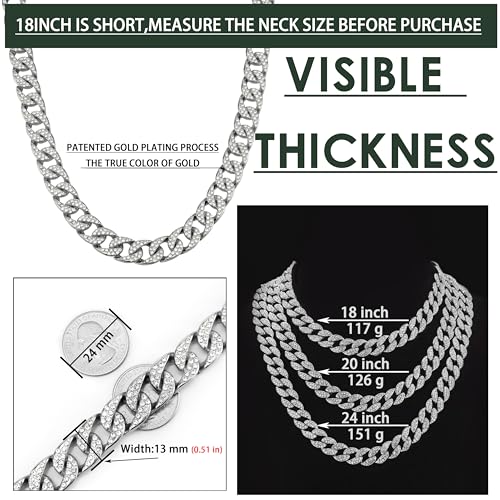 Miami Mens Cuban Link Chain Silver Gold Plated Bling Cuban Necklace Diamond Chain for Men Women 13MM iced out chain Hip Hop pendant Jewelry.2