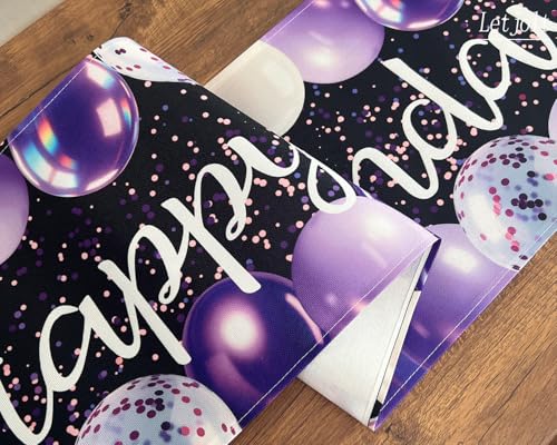 Image of Letjolt Purple Balloon Happy Birthday Table Runner 72 Inches | Linen-Like Fabric, Celebrate Party Table Decor