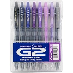 PILOT, G2 Premium Gel Roller Pens, G2 Boost Purples Pack, The Colors of Creativity, 8 Pack Pouch, Fine Point 0.7 mm, Assorted