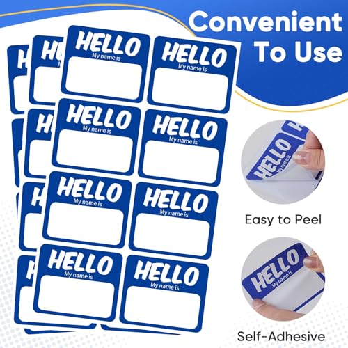 Image of 256 Pcs Name Tags Sticker 3 inchx2.5 inch Hello My Name is Stickers, Blue Name Labels Adhesive Identification Name Badges for School, Office, Meeting, Family Parties, Mailing