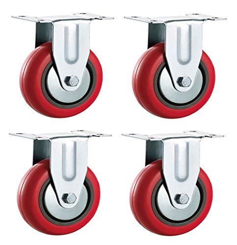 Ruedas fijas de poliuretano de 125 mm (poliuretano rojo), resistentes, para muebles, electrodomésticos y equipos, de Bulldog Castors  Máximo 500 kg por juego