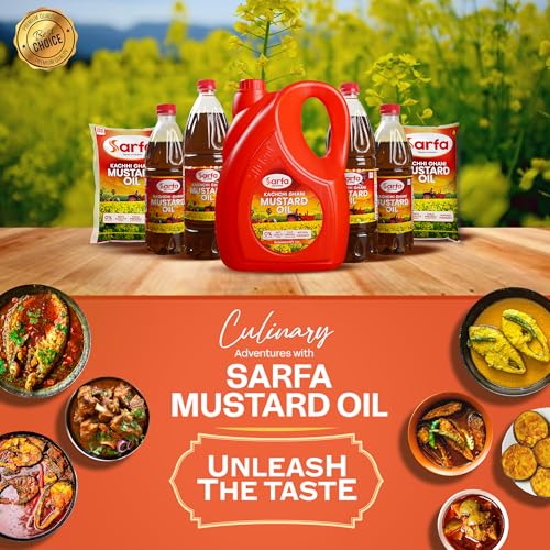 Image of Sarfa 1L Pouch Kachi Ghani Cold Pressed Mustard Oil | Pure, Chemical-Free, and Rich in Heart-Healthy MUFA & PUFA | Zero Cholesterol, with a Rich Aroma and Flavor | Ideal for Cooking and Pickles