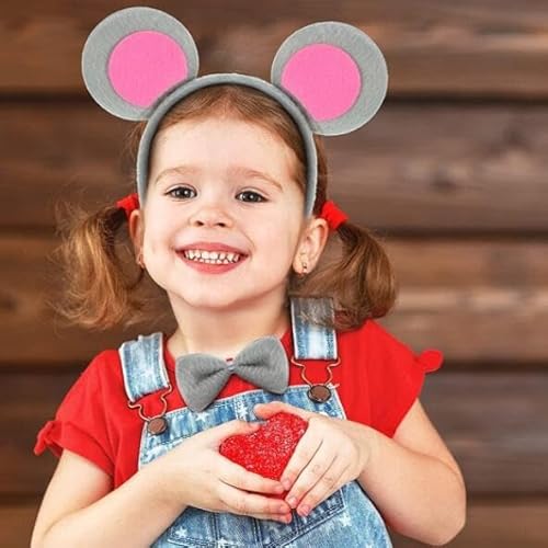 EUPSIIU 2 Stück Haarreifen Maus Ohren Stirnband Maus Ohren Haarreif Grau Stirnbänder Tier Maus Kostüm für Kinder Erwachsener, Mäuschen Haarreif für Fasching Karneval Party Kostüm Accessoires (Maus)