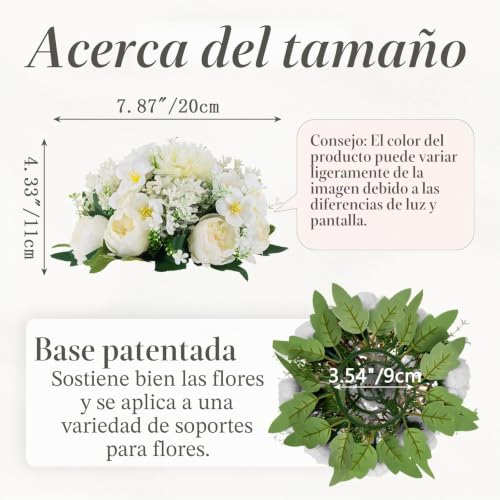 Centros de mesa de boda con peonías blancas artificiales de seda y base de 20cm en pack de 2 7