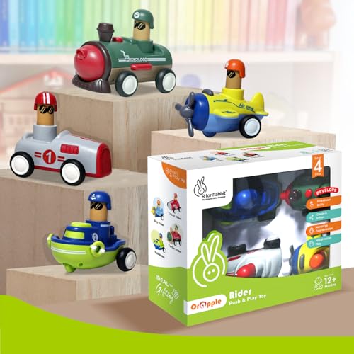Image of R for Rabbit Orapple Rider Push and Play Mini Toy Car Set for Kids | Non-Toxic BPA Free 4 Pcs Combo of Toy Racing Car, Train, Aero Plane & Speed Boat (Multi 2)