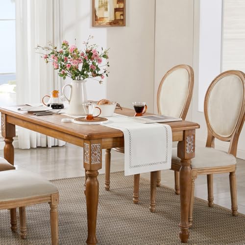Aoztio Burlap Style Farmhouse Table Runner, 13 x 108 Inch Off White, Rustic Geometric Hollow Table Runners 108 Inches Long for Dresser Table Everyday Use, 13x108 Inches, Off White by Aoztio - Image 5