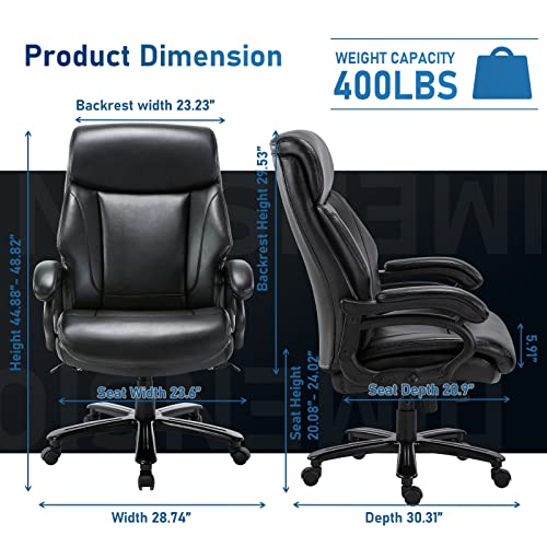 Big And Tall Office Chair 400Lbs-Heavy Duty Executive Desk Chair With Extra Wide Seat, High Back Ergonomic Leather Computer Chair With Tilt Rock, Padded Armrests-Black #TOP6