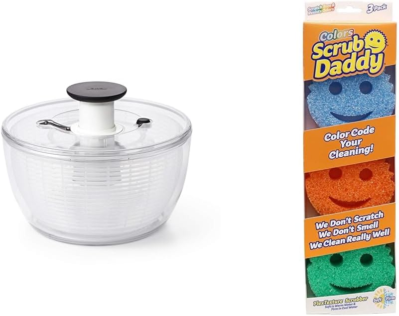 OXOGood Grips Salad Spinner & Scrub Daddy Colors, Sponge Scrubber Multipack, Dish Sponges for Washing Up