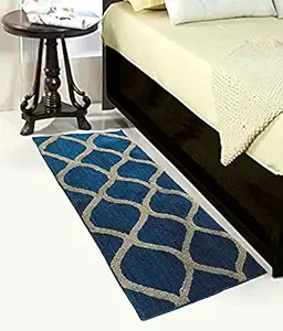 Loomsale Premium Anti-Slip Bedside Runner Microfiber Soft, Rugs for Living & Bedroom, Run ner- Suitable for Kitchen, Hall Dry Fast Water Absorbent & Machine-Washable (Blue & Gray, 2 feet x 10 feet)